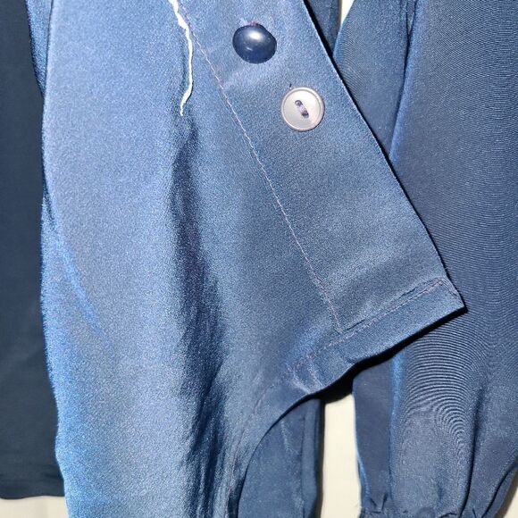 Blue Sophisticates By Pendleton Gatherd Draped high Neck Blouse - Picture 9 of 9